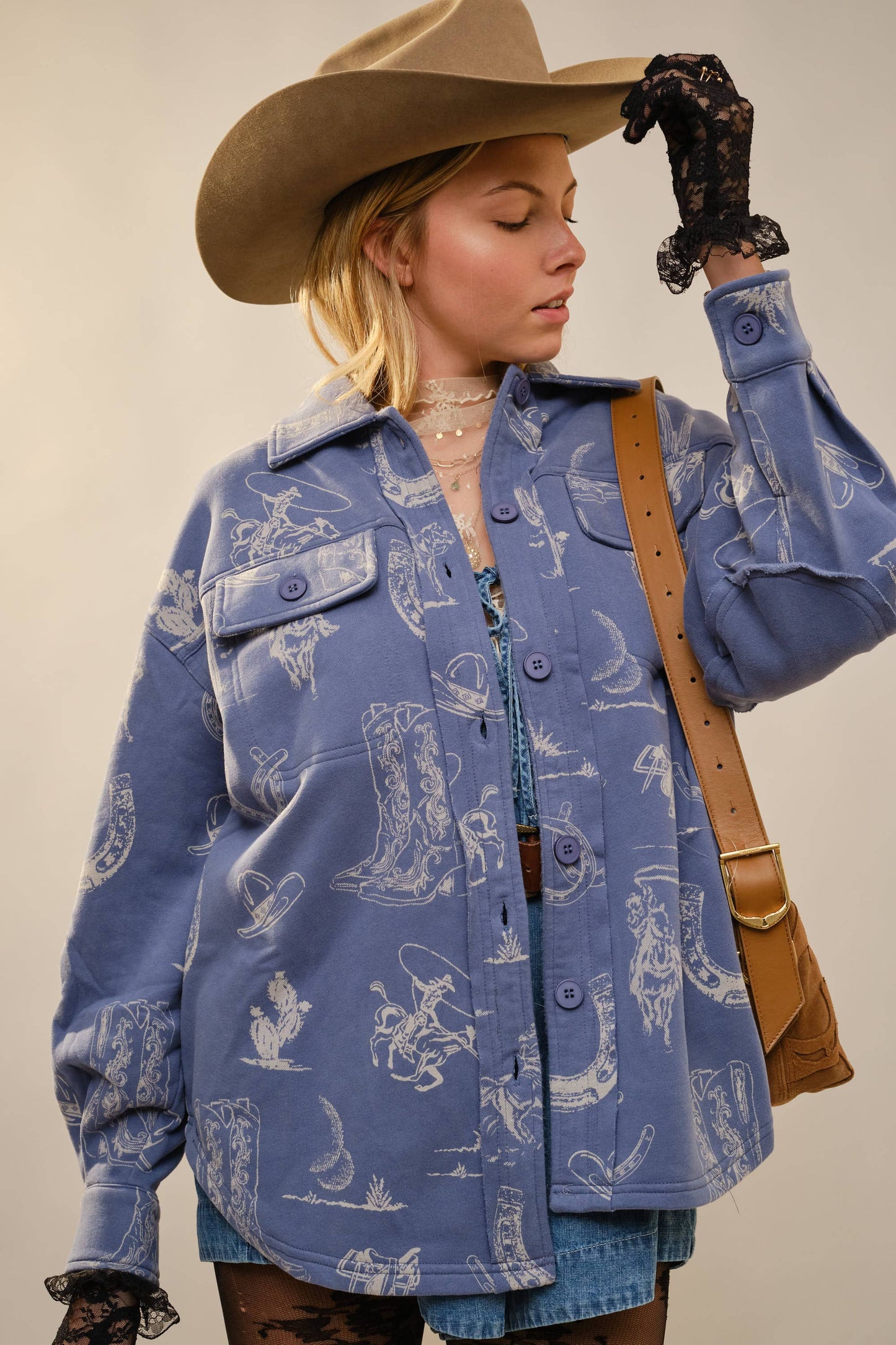 All Over Western Long Sleeve Loose Fit Shacket