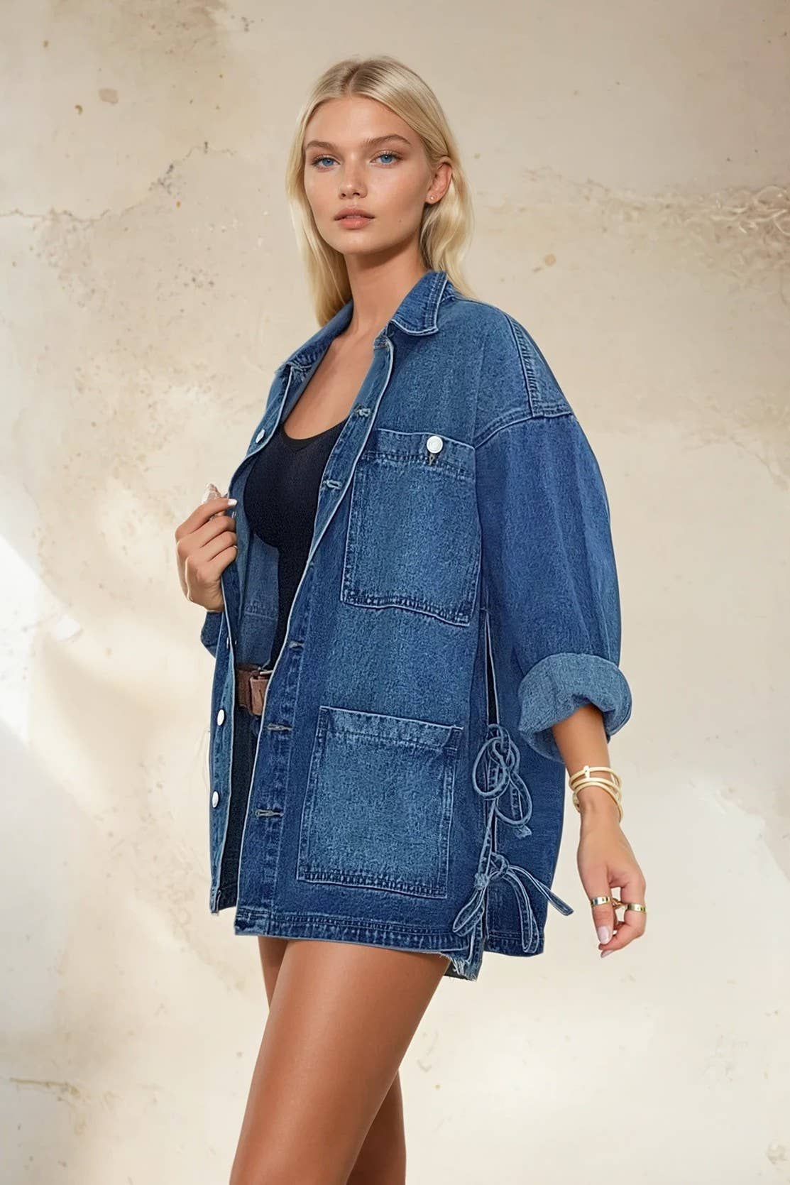 Side Tie Oversized Denim Jacket
