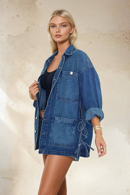 Side Tie Oversized Denim Jacket
