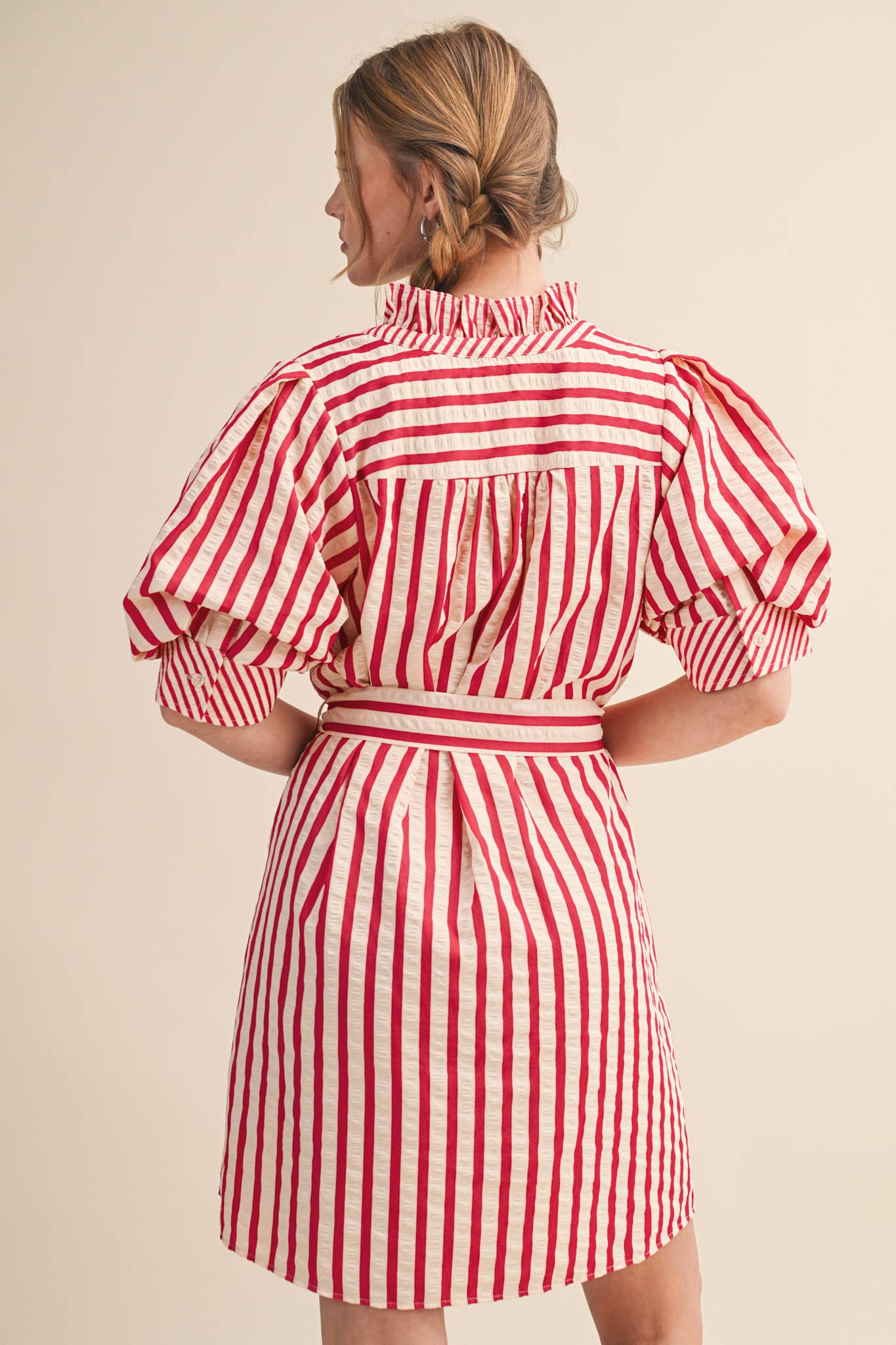 Striped Ruffled Button Down Mini Dress