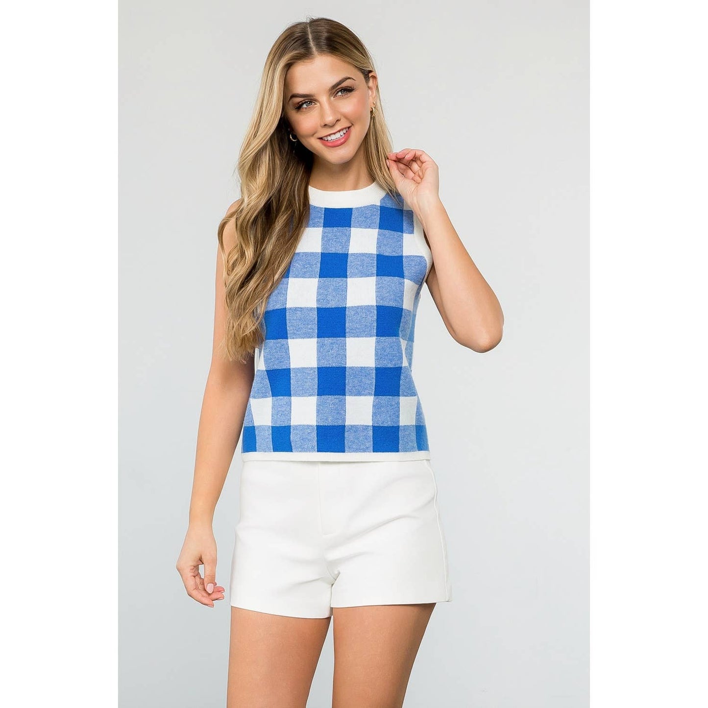 Checkered Knit Sleeveless Top