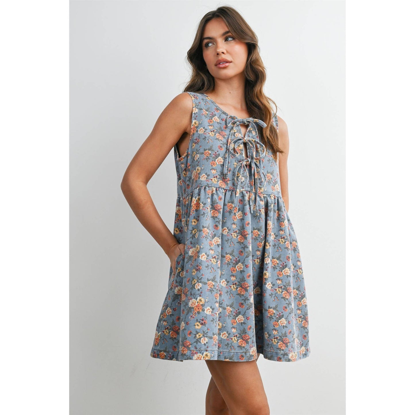 Floral Tie-Front Babydoll Dress