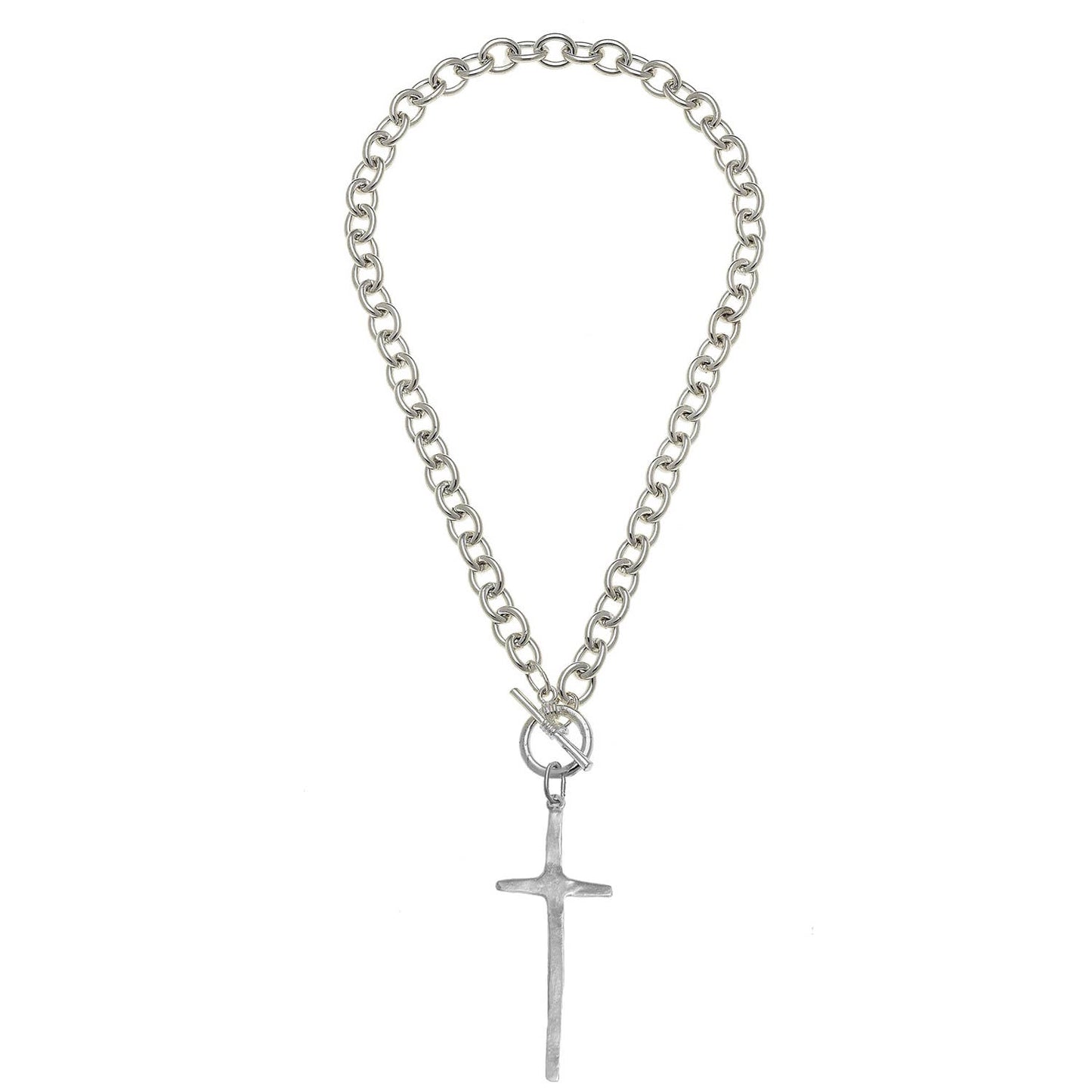 Susan Shaw Silver Elongated Cross Toggle Necklace