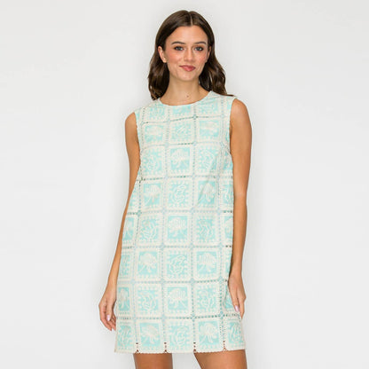 Mint Lace Patch Work Mini Shift Dress