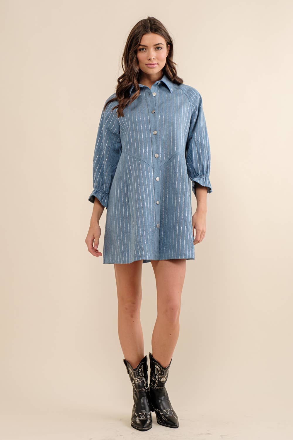 Embellished Sparkle Stone Stripe Denim Dress