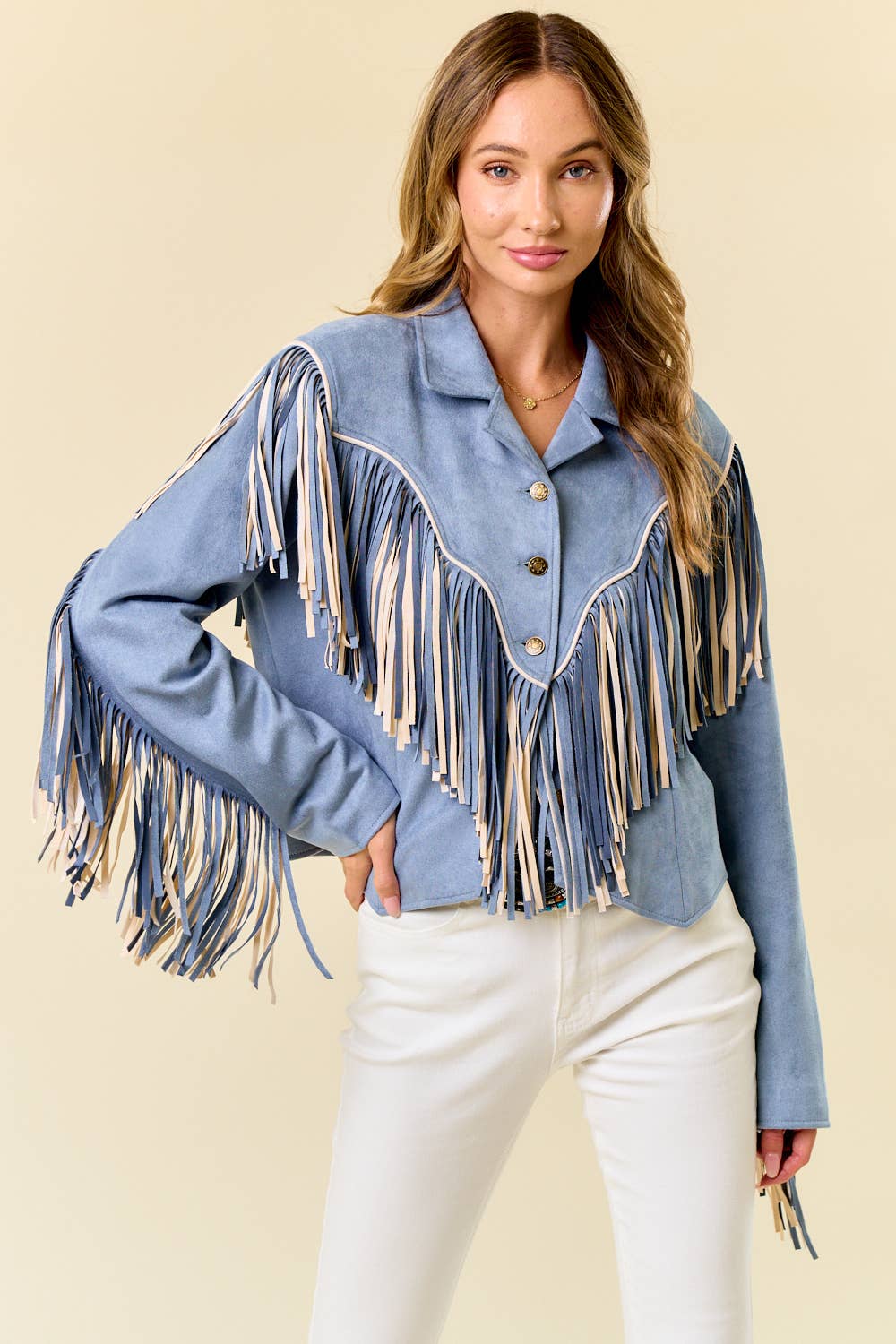 Denim Blue Two Tone Fringe Jacket