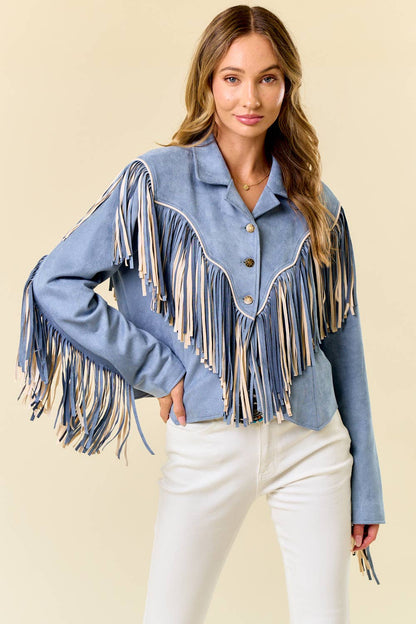 Denim Blue Two Tone Fringe Jacket