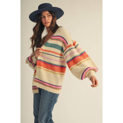 Sunset Carnival Stripe Cozy Relaxed Cardigan