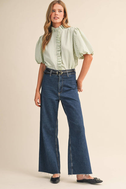 Striped Ruffle Button Down Top