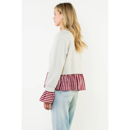 Striped Peplum Mixed Media Top