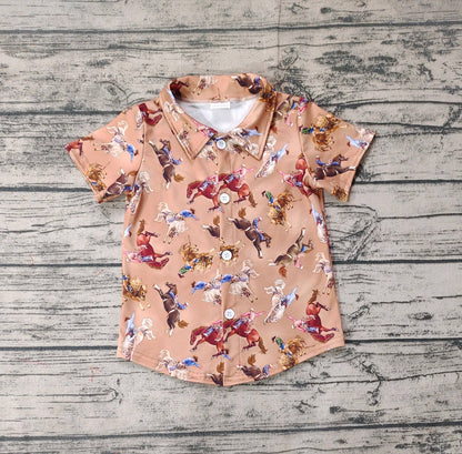 Baby Boy's Western Rodeo Brown Buttons Short Sleeve Shirt