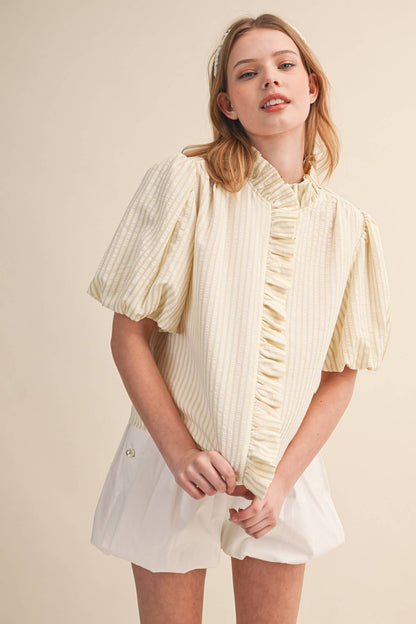 Striped Ruffle Button Down Top