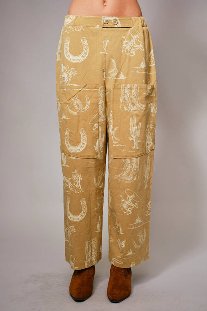 Western Motif Wide Leg Pants