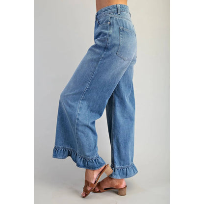 Mineral Washed Ruffle Hem Jeans