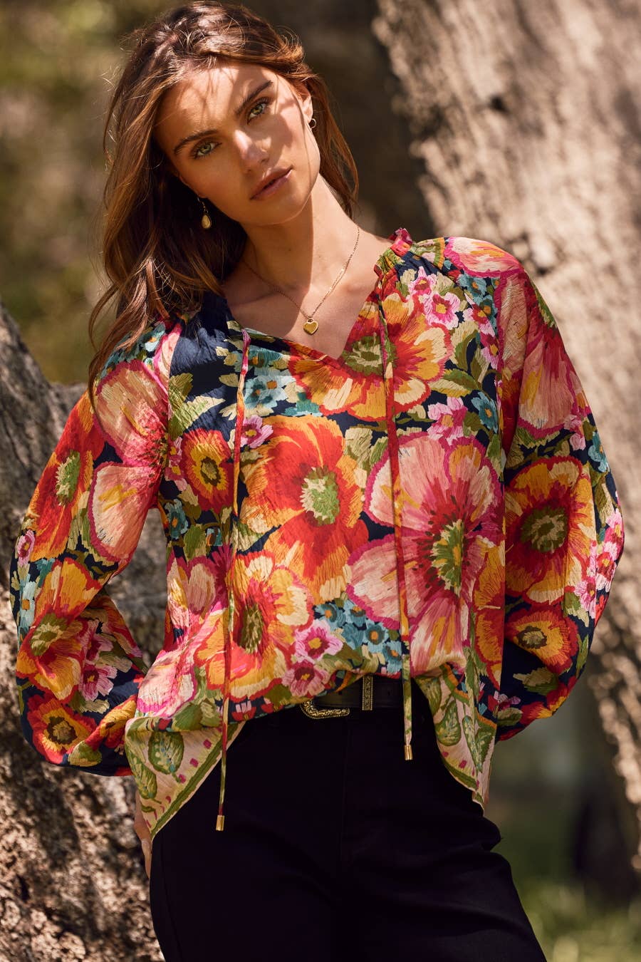 Floral Border Printed Blouse