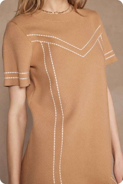 Thick Stitch Embroidery Knit Tee Mini Dress