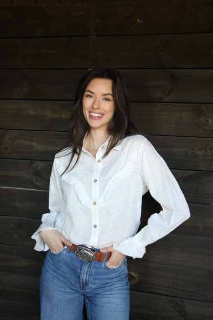 Turquoise Haven Ivory Ruffle Western Blouse