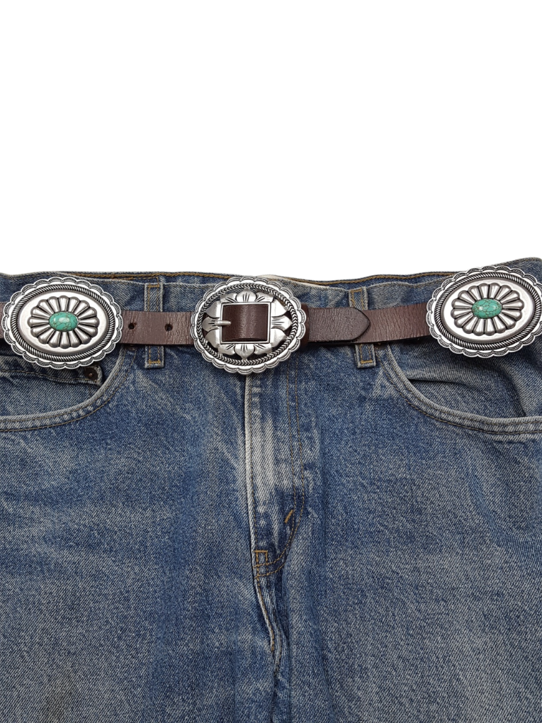 Genuine Leather Floral Stone Concho Belt