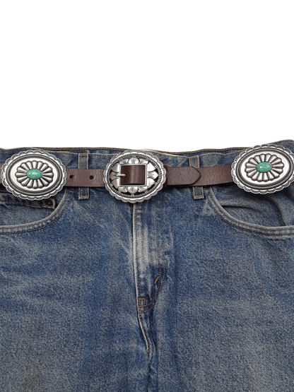 Genuine Leather Floral Stone Concho Belt