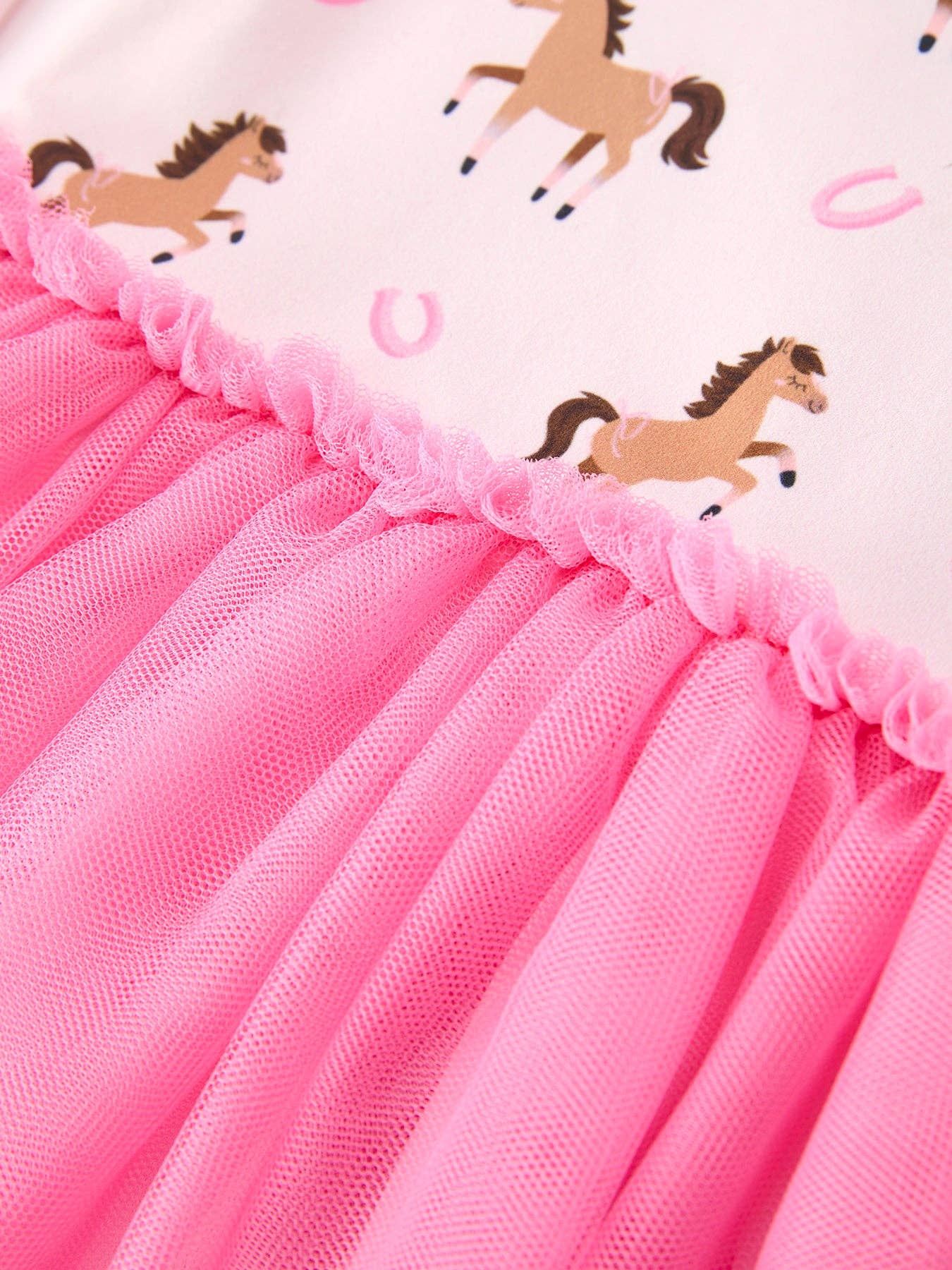 Girl's Western Horse Print Tulle Ruffle Dress