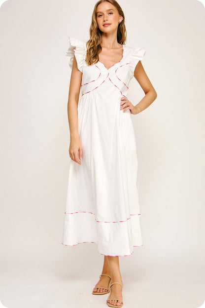 Contrast Multi Color Piping Midi Dress