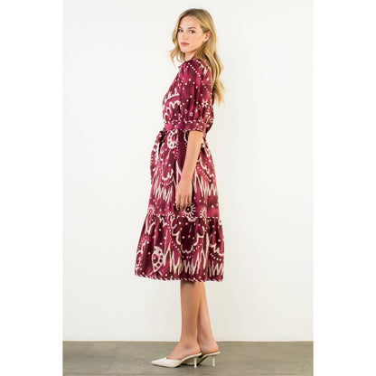 Long Sleeve Print Tiered Dress