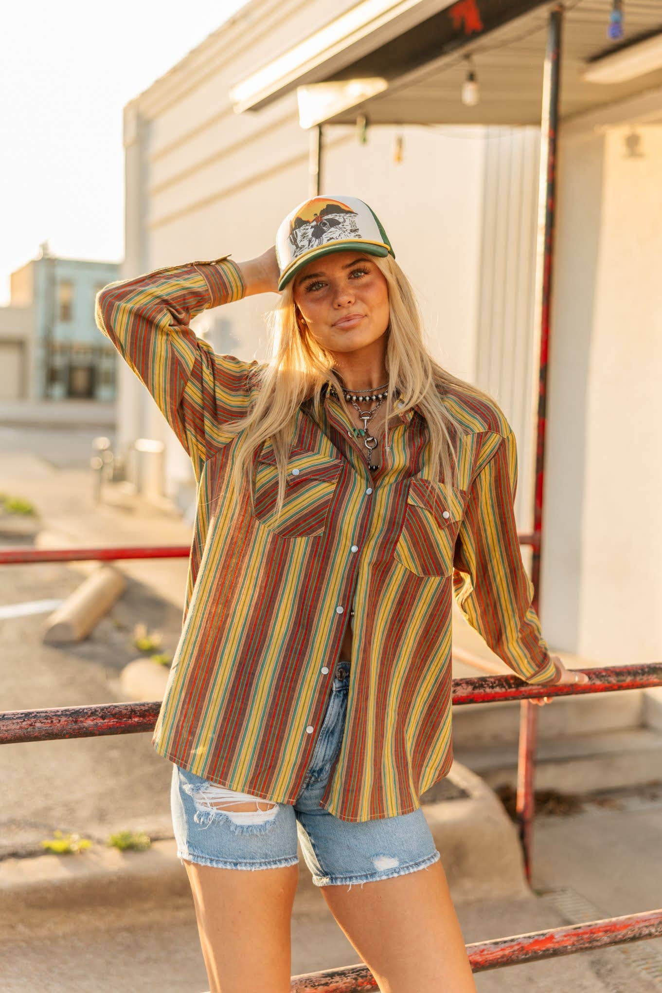 Turquoise Haven Olive Vintage Stripe Top