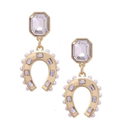 Canvas Style Rhinestone Cowgirl Horseshoe Earrings