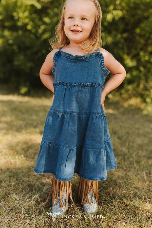 LUCKY & BLESSED Girl's Thin Strap Denim Dress