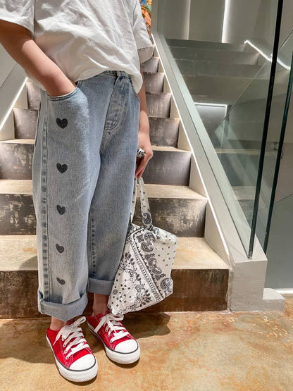 Heart Wide-Leg Denim Jeans