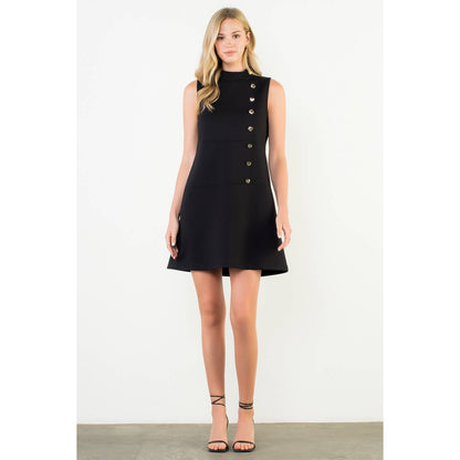 Button Detail High Neck Sleeveless Dress