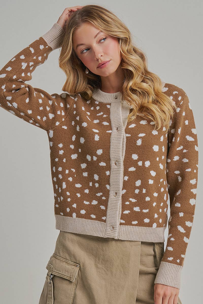 Deer Print Button Down Cardigan