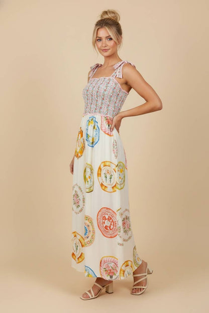 Majolica Plate Print Maxi Dress