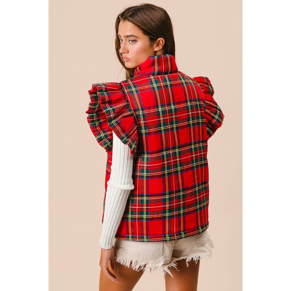 CHRISTMAS PLAID RUFFLE VEST