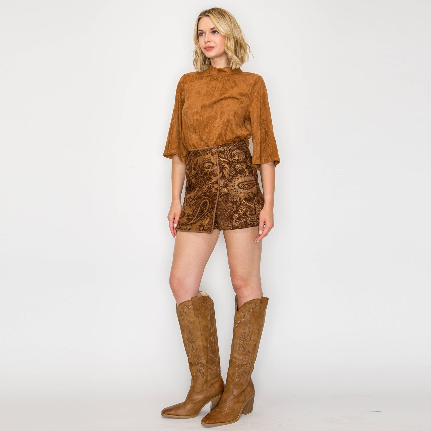 Bell Sleeve Camel Suede Top