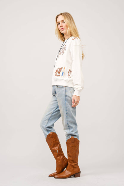 Western Motif Embroidered Graphic Sweatshirt