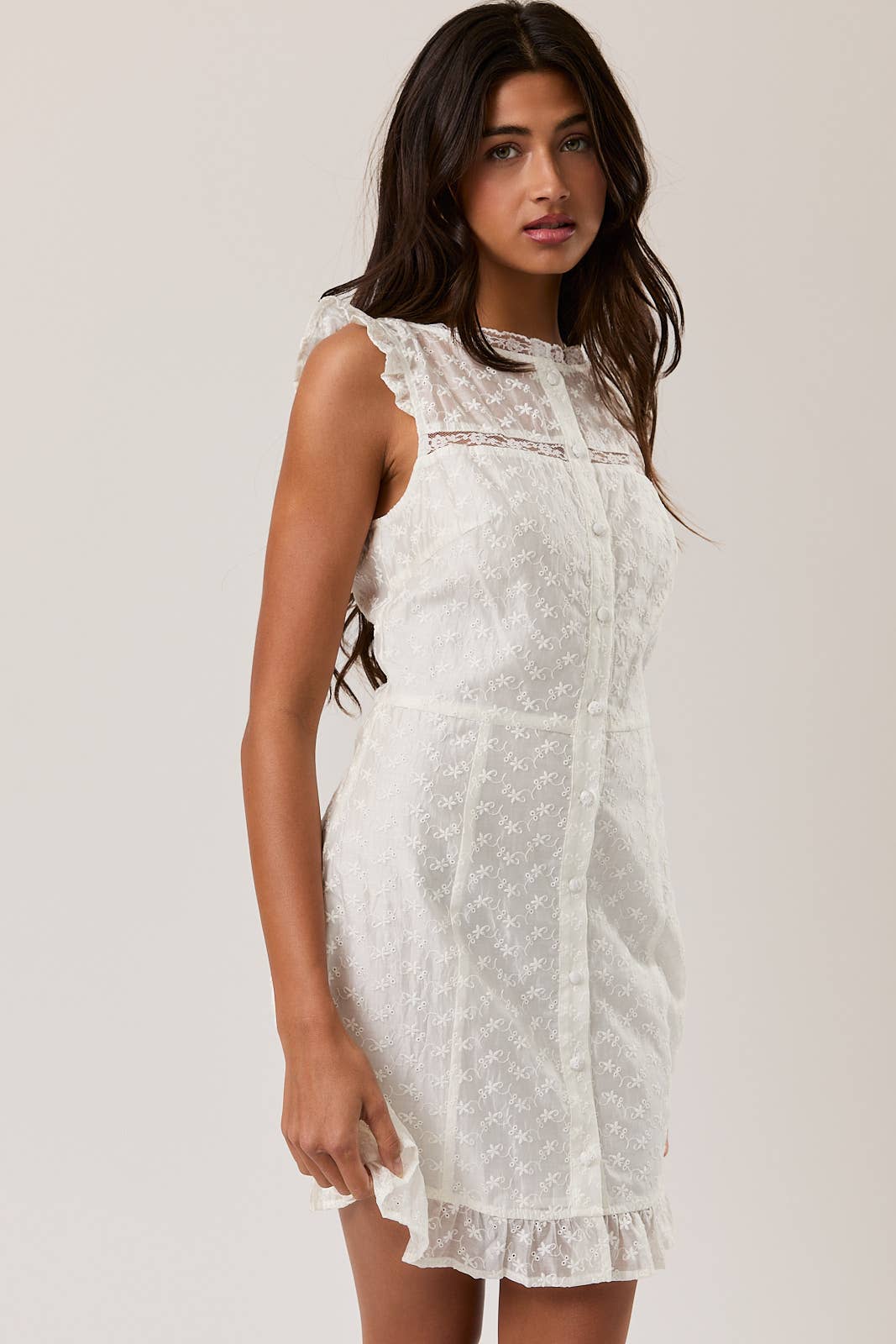 Eyelet Lace Trim Mini Dress