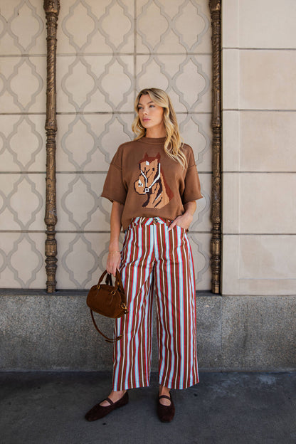 Barrel Leg Striped High Waist Pants