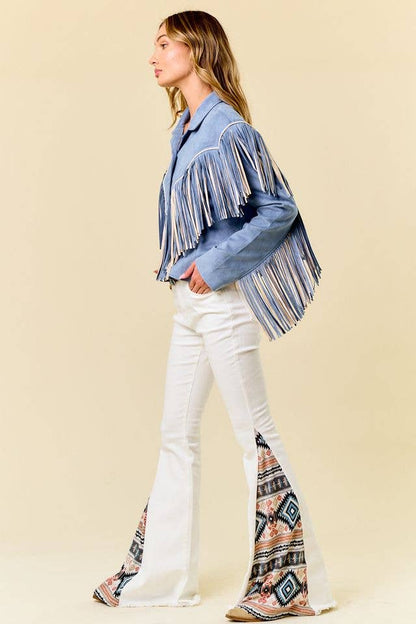 Denim Blue Two Tone Fringe Jacket