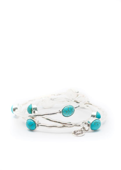 West & Co. 3 Burnished Silver Bangles W/ Turquoise