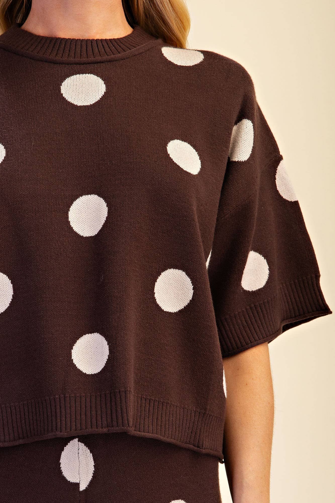 Polka Dot Round Neck Short Sleeve Sweater