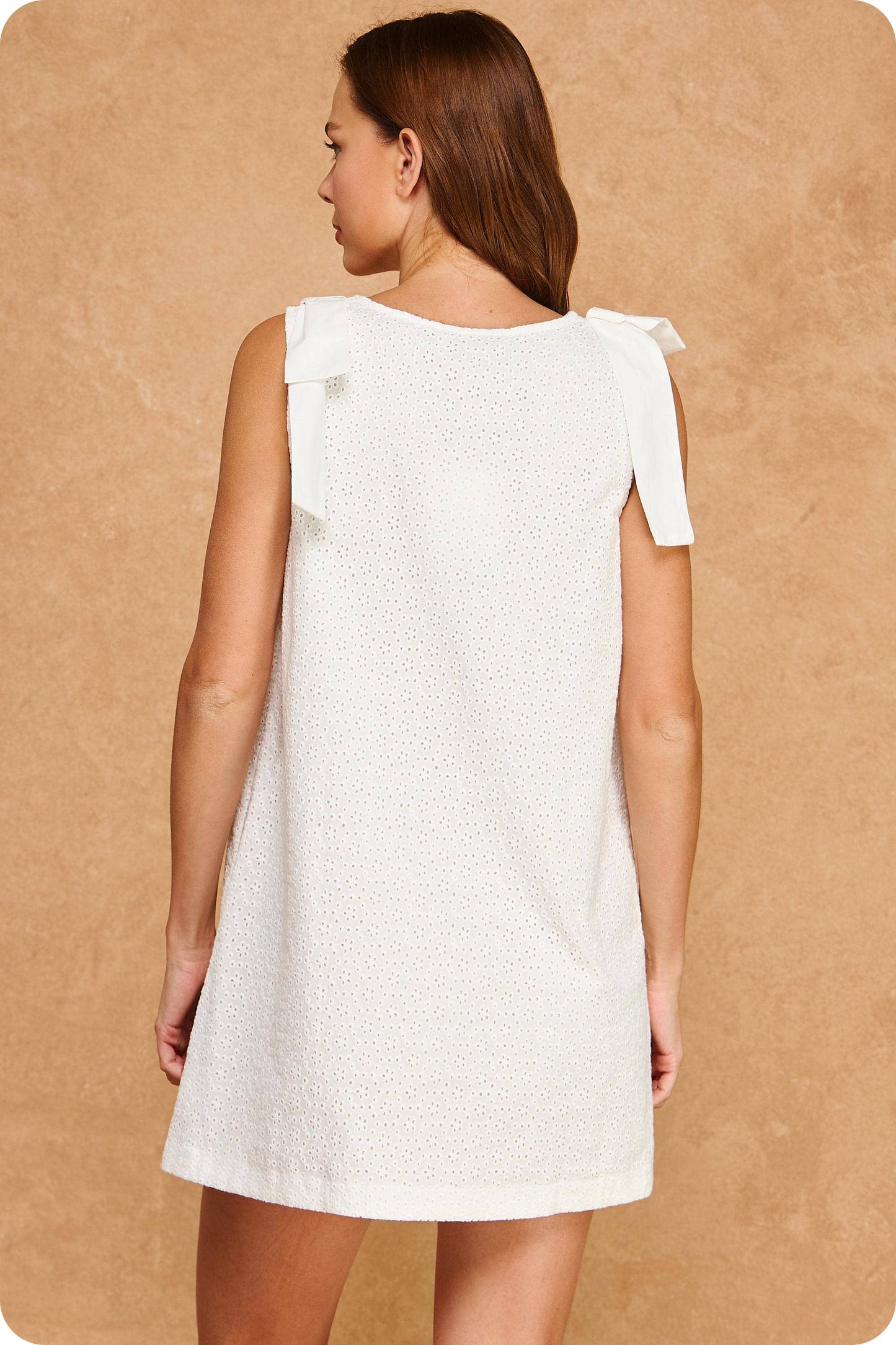 Bow Shoulder Floral Eyelet Shift Mini Dress