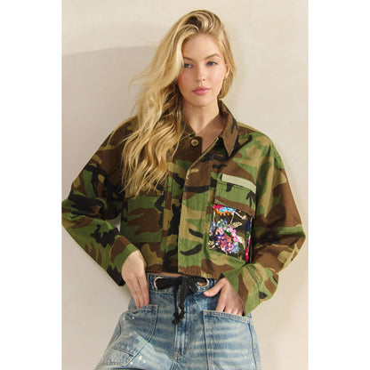 Camo Sequins Contrast Jacket