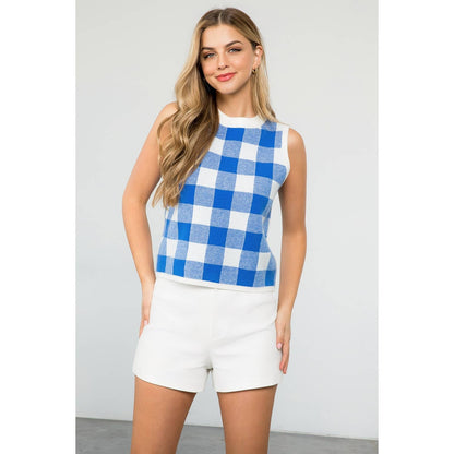 Checkered Knit Sleeveless Top