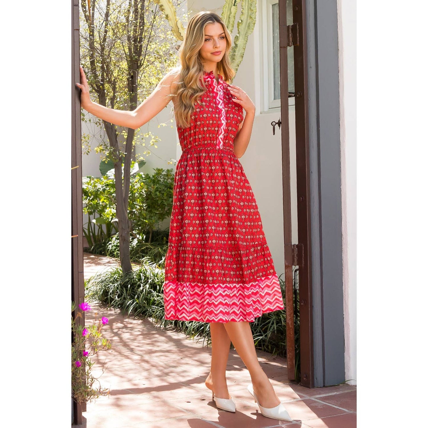 Halter Button Up Print Maxi Dress