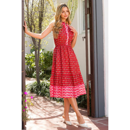 Halter Button Up Print Maxi Dress
