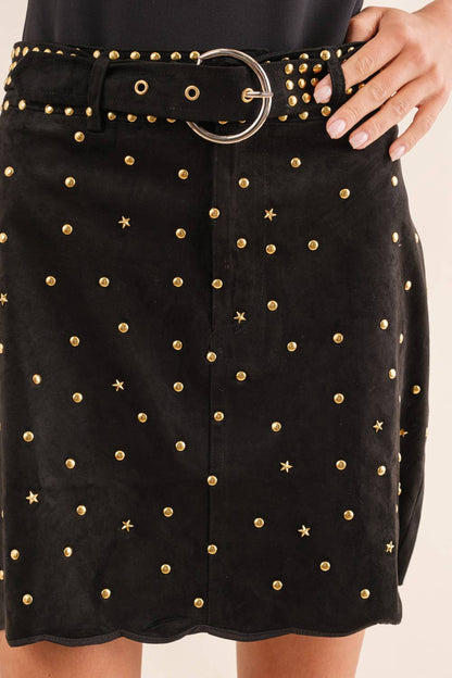 Suede Star Scallop Western Mini Skirt