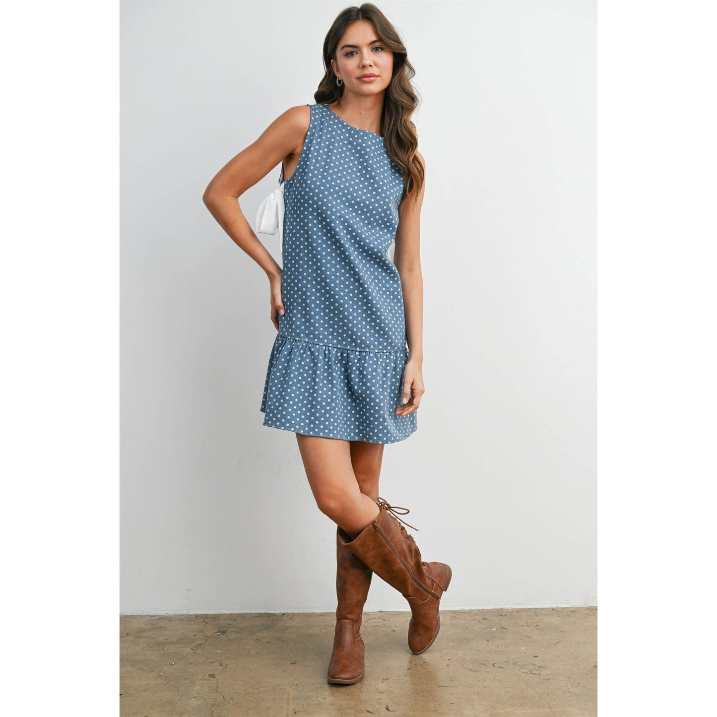Blue Polka Dot Ruffle Dress
