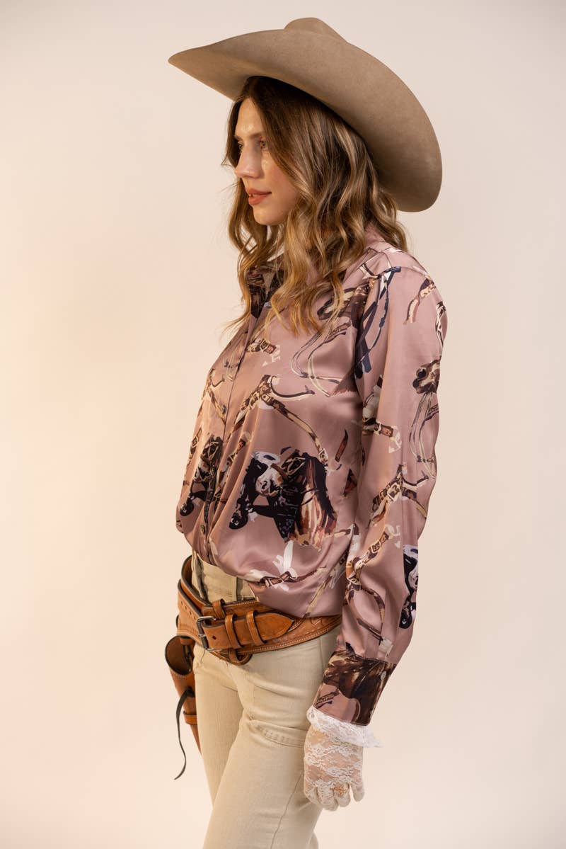 Satin Western Vintage Print Shirt