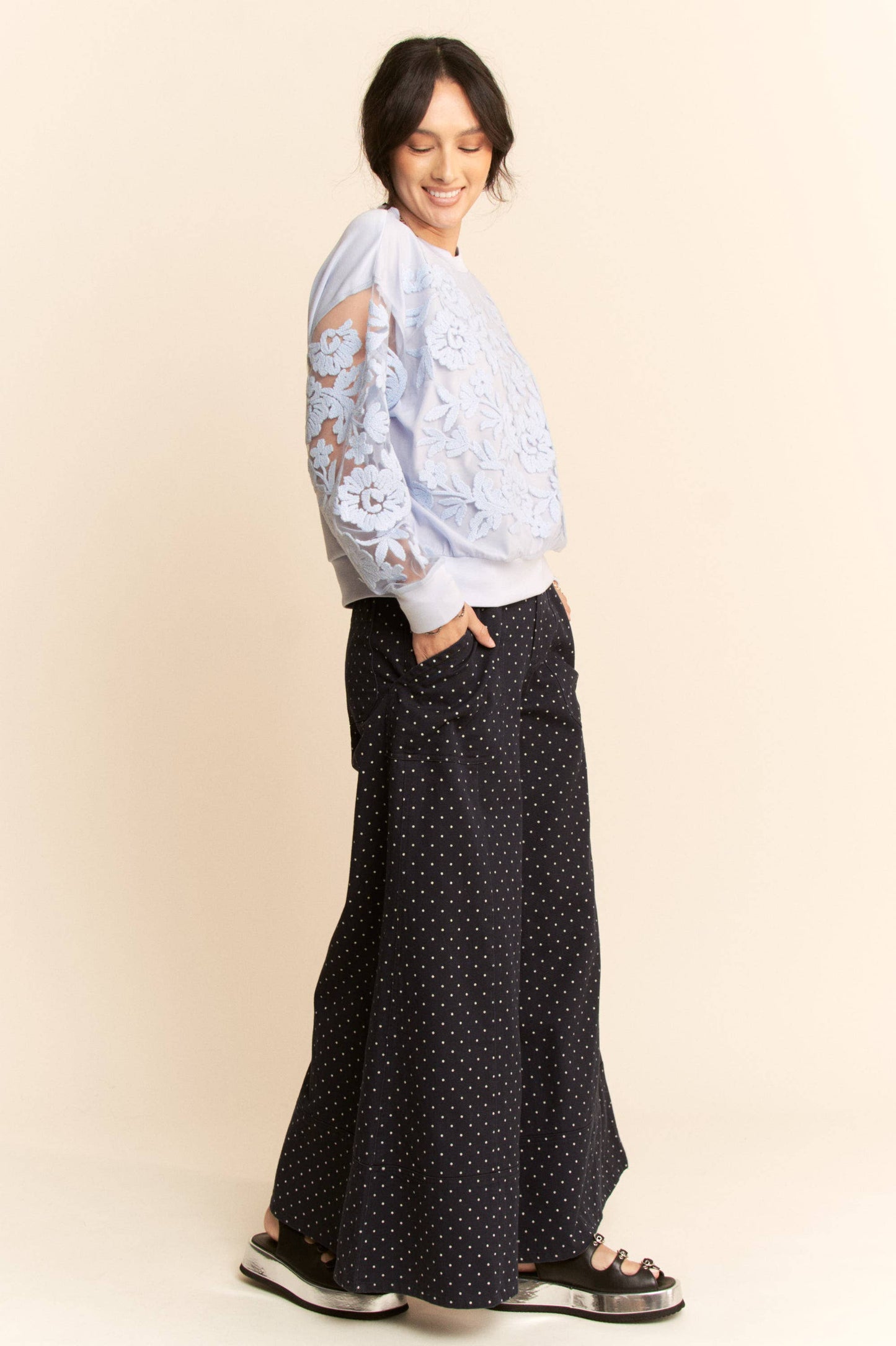 Sheer Floral Embroidered Sweatshirt